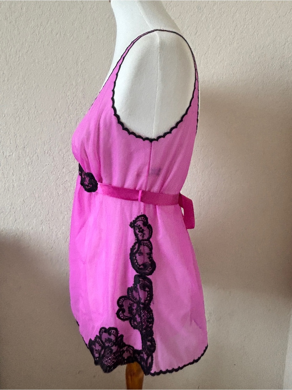 Vintage Vassarette Pink babydoll Y2K cami layering semi sheer black lace trim M - Picture 4 of 6